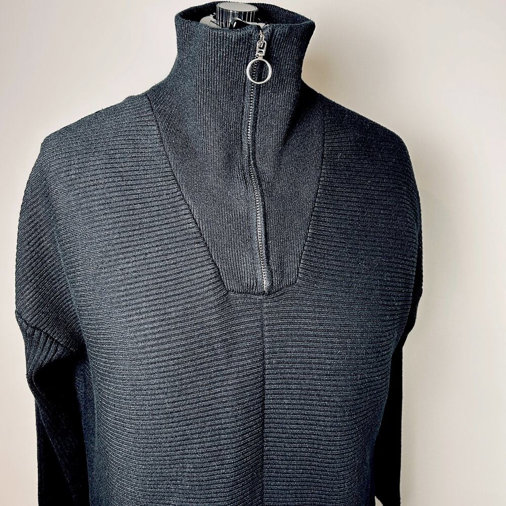 ANRABESS Oversized Ribbed Half Zip Sweater Women’s Medium Black Cozy Minimalist